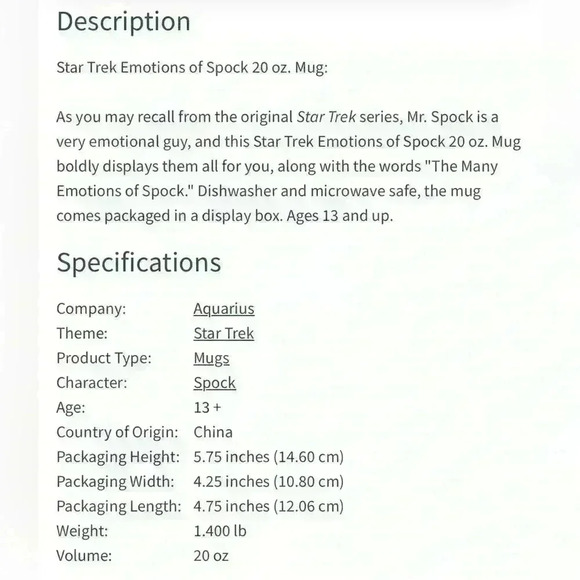 Like New Emotions of Spock 20 Oz Star Trek - Picture 8 of 8